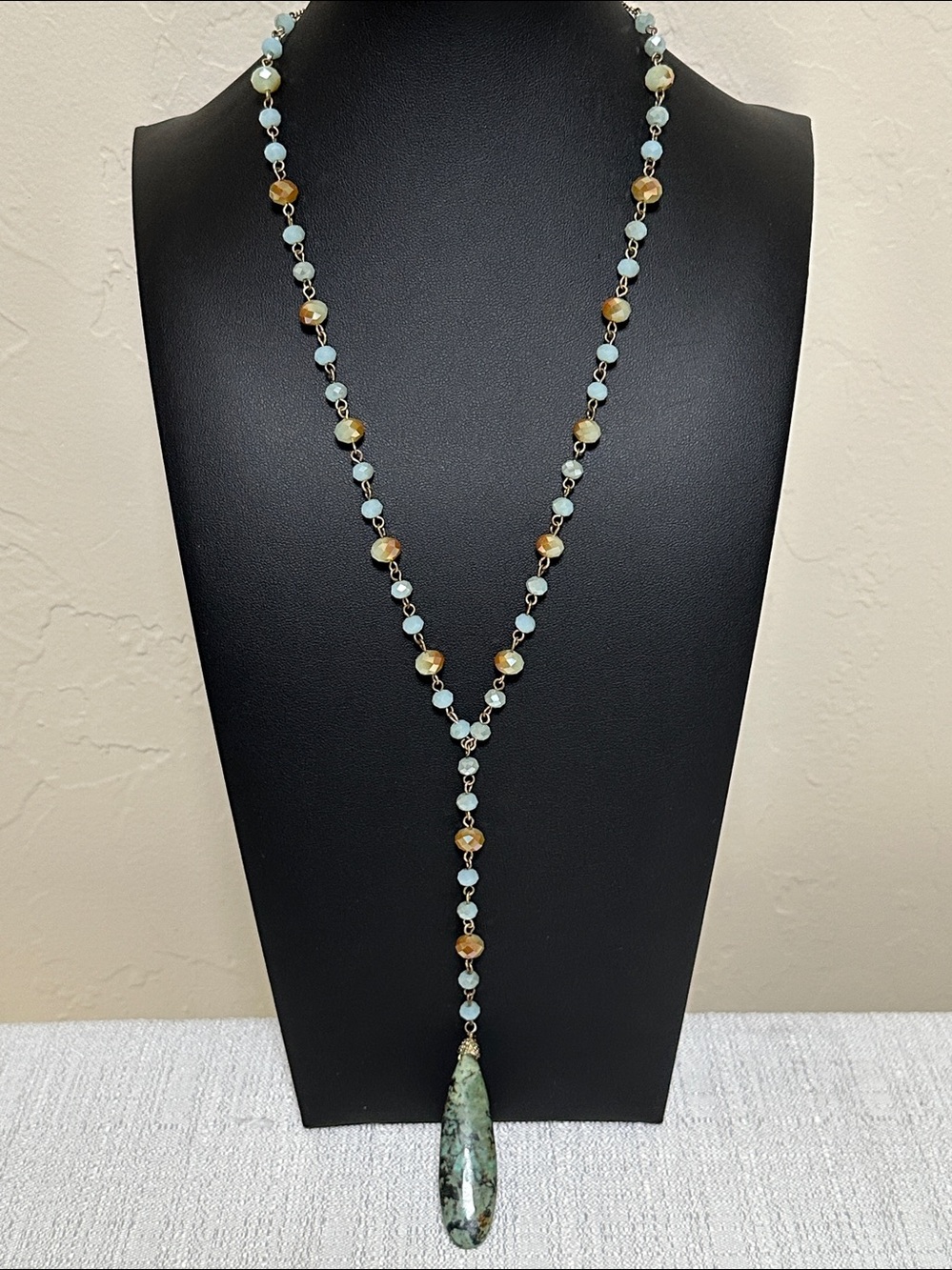 Bohemian Style Faceted Beads & Jasper Stone Lariat Necklace